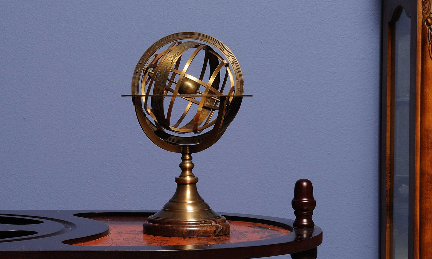 7" X 7" X 11.5" Armillary Sphere On Wood Base