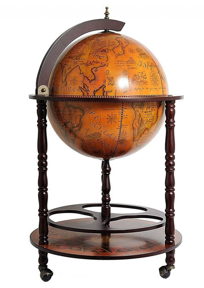 22" Brown Solid Wood Round Rolling Bar Cart