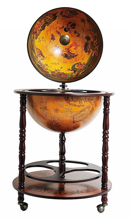 22" Brown Solid Wood Round Rolling Bar Cart