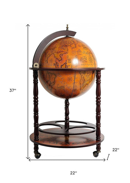 22" Brown Solid Wood Round Rolling Bar Cart