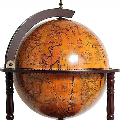 22" Brown Solid Wood Round Rolling Bar Cart
