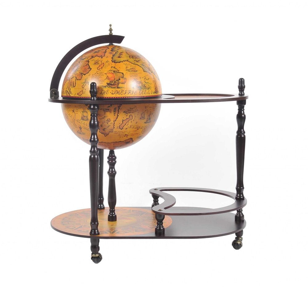 32" Brown Solid Wood Oval Rolling Bar Cart With Wine Storage