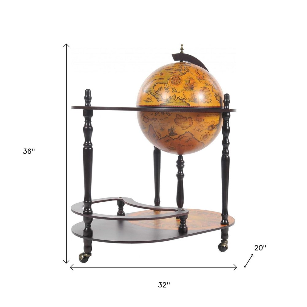 32" Brown Solid Wood Oval Rolling Bar Cart With Wine Storage