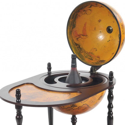 32" Brown Solid Wood Oval Rolling Bar Cart With Wine Storage