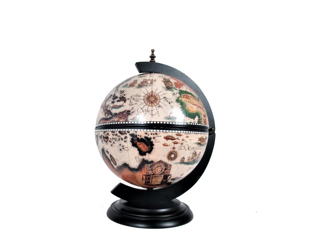 13" Brown And Black World Map Globe Chess Game Set