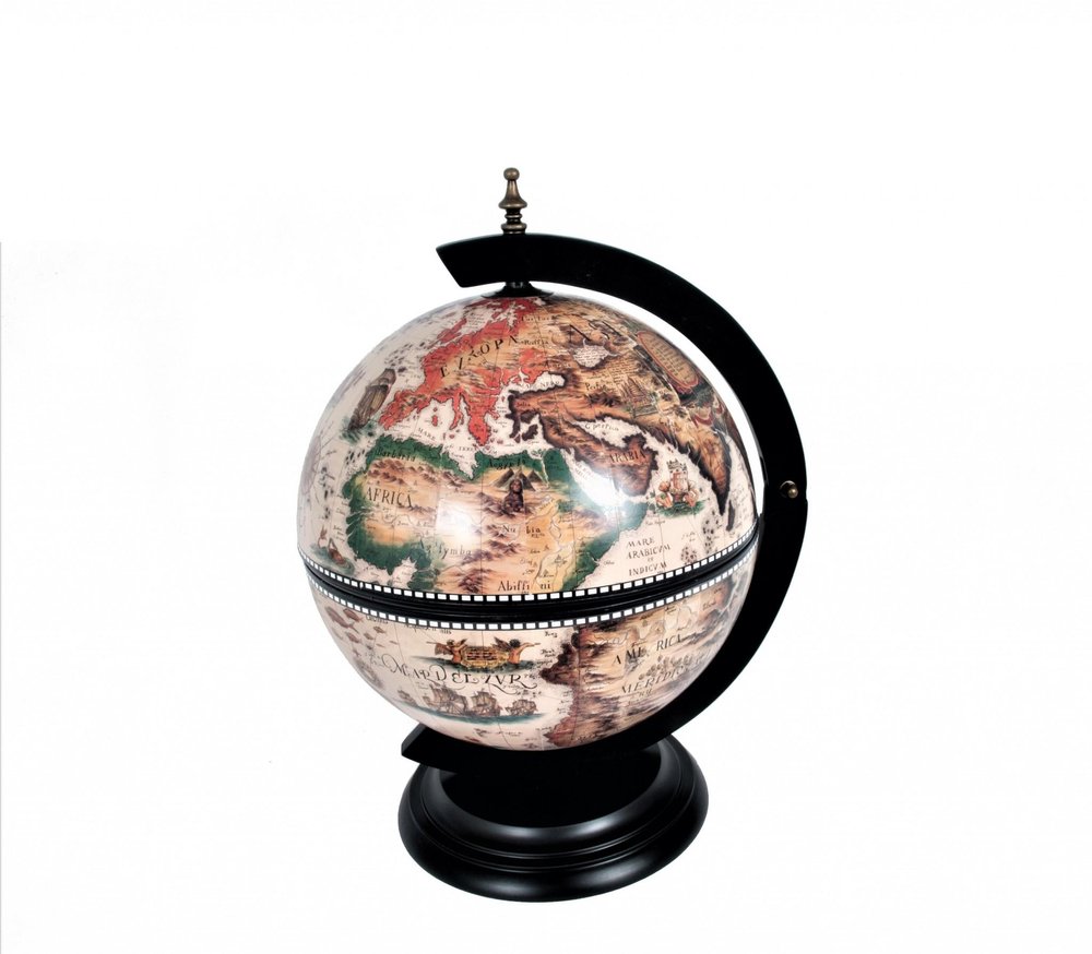 13" Brown And Black World Map Globe Chess Game Set