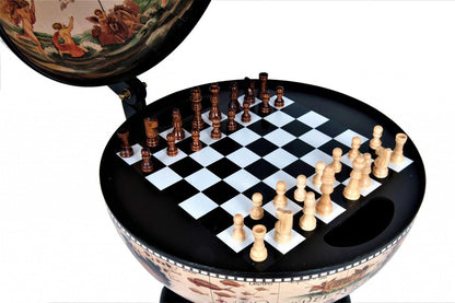 13" Brown And Black World Map Globe Chess Game Set