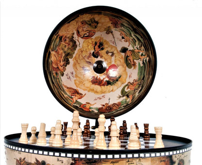 13" Brown And Black World Map Globe Chess Game Set