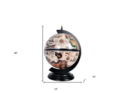13" Brown And Black World Map Globe Chess Game Set