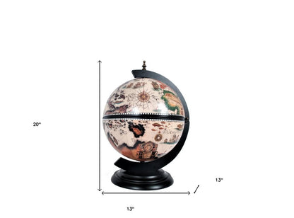 13" Brown And Black World Map Globe Chess Game Set