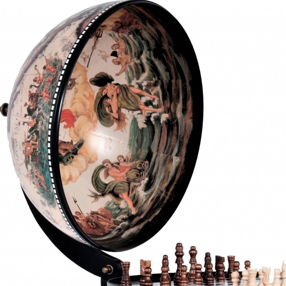 13" Brown And Black World Map Globe Chess Game Set