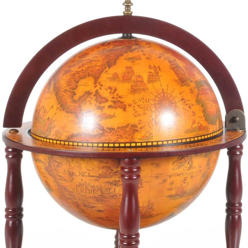 16.5" X 16.5" X 22"Walnut Globe With Chess Holder