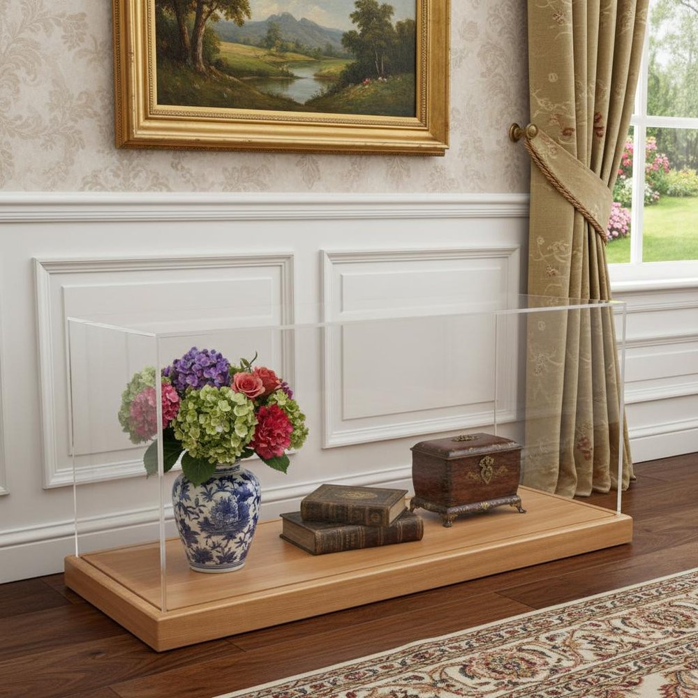 28" Wood Brown Glass Standard Display Stand