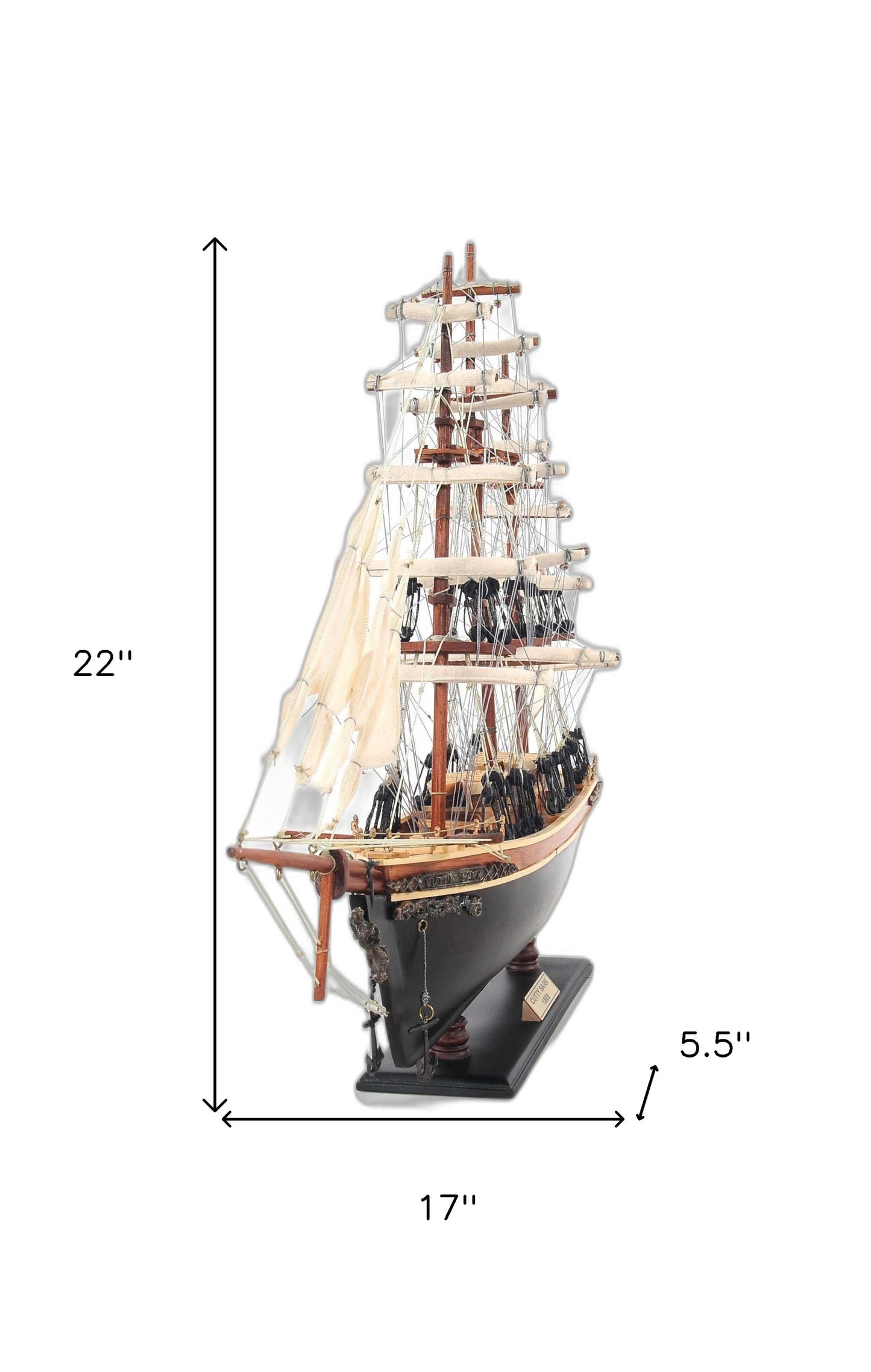 17" Brown Wood and Metal Hand Painted Cutty Sark Model Boat Tabletop Sculpture