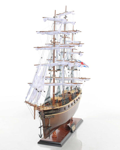 28" Brown Solid Wood Hand Painted Model Boat