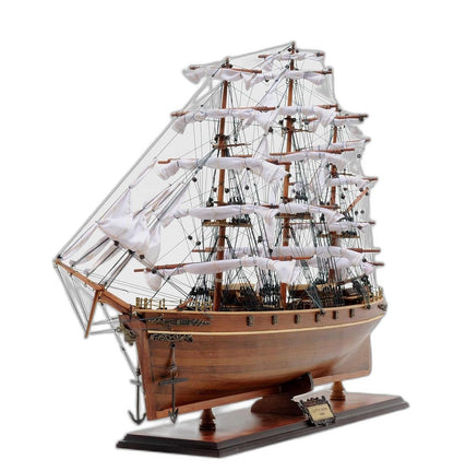 28" Brown Solid Wood Hand Painted Model Boat