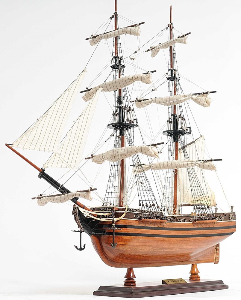 24" Brown Solid Wood Hand Painted Boat Model Boat