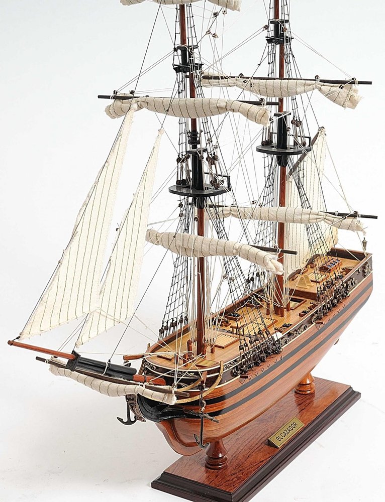 24" Brown Solid Wood Hand Painted Boat Model Boat