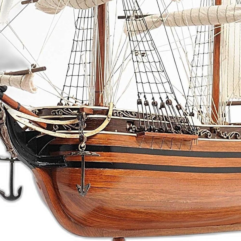 24" Brown Solid Wood Hand Painted Boat Model Boat