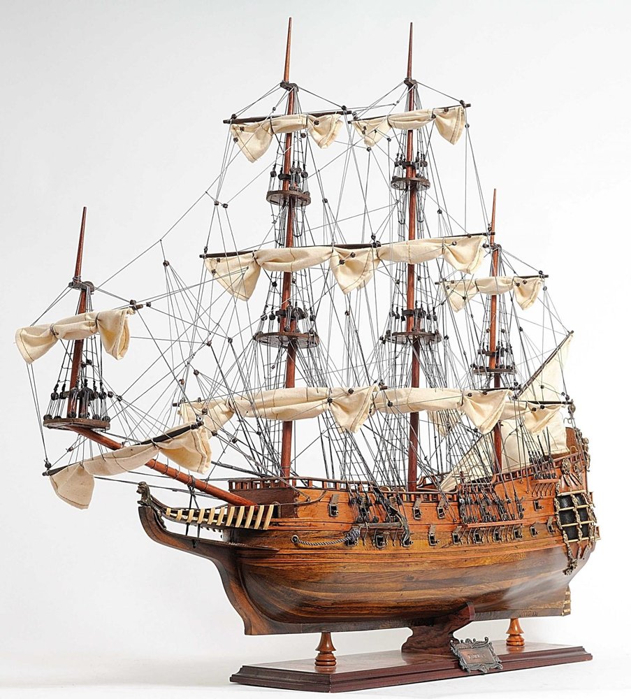32" Brown Solid Wood Hand Painted Model Boat