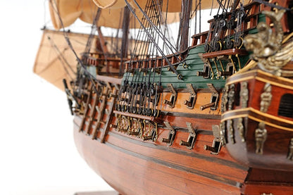 26" Brown Solid Wood Hand Painted Model Boat