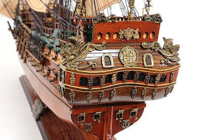 26" Brown Solid Wood Hand Painted Model Boat