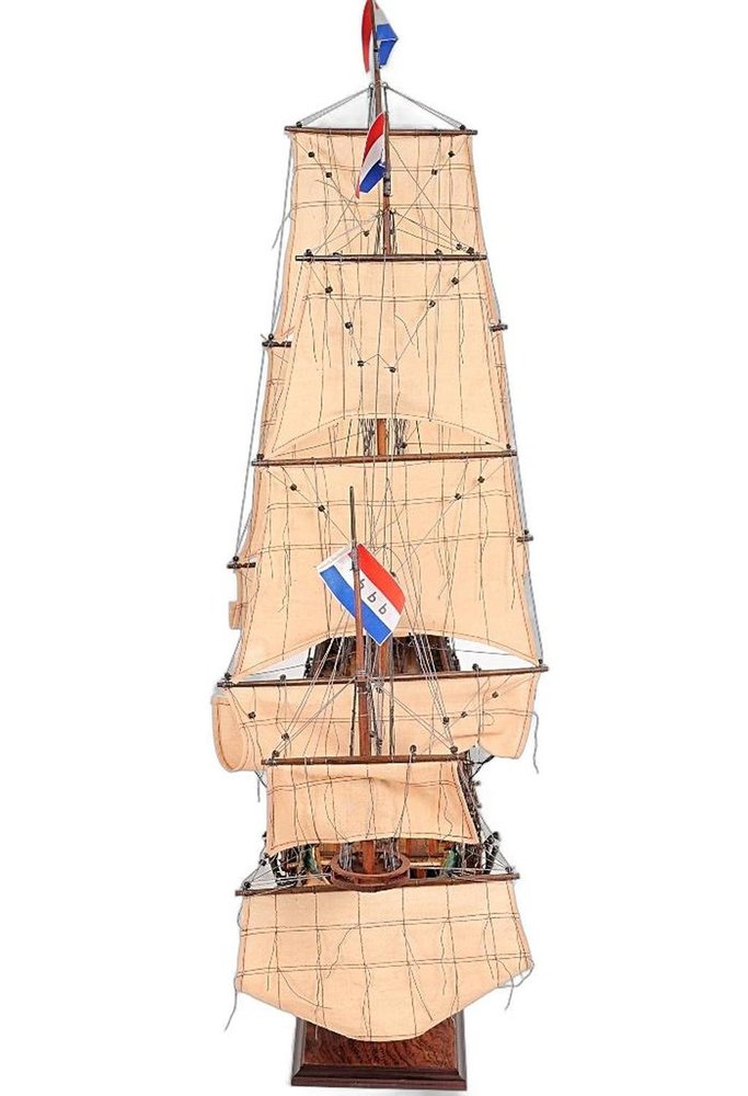 35" Brown Solid Wood Hand Painted Model Boat