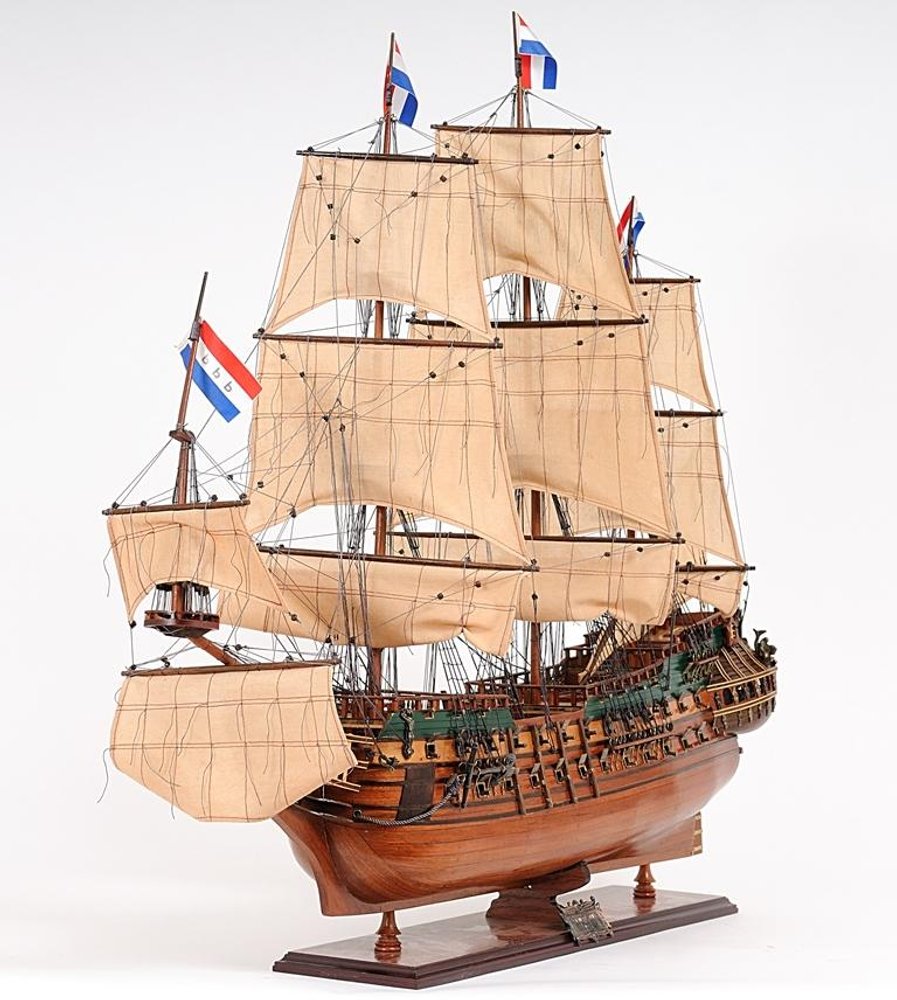 35" Brown Solid Wood Hand Painted Model Boat