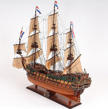 35" Brown Solid Wood Hand Painted Model Boat