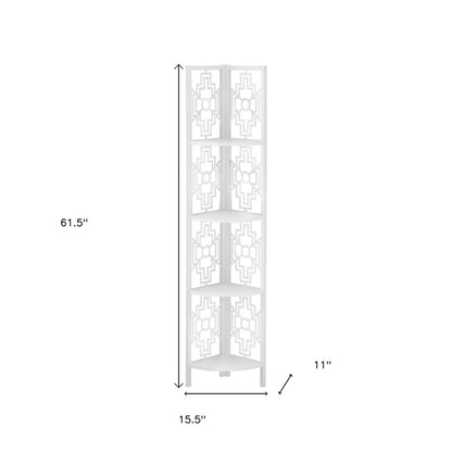 62" White Metal Corner Bookcase