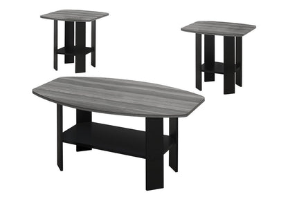 Set of Three 36" Gray And Black Wood Coffee Table With Shelf
