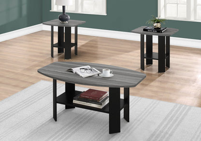 Set of Three 36" Gray And Black Wood Coffee Table With Shelf