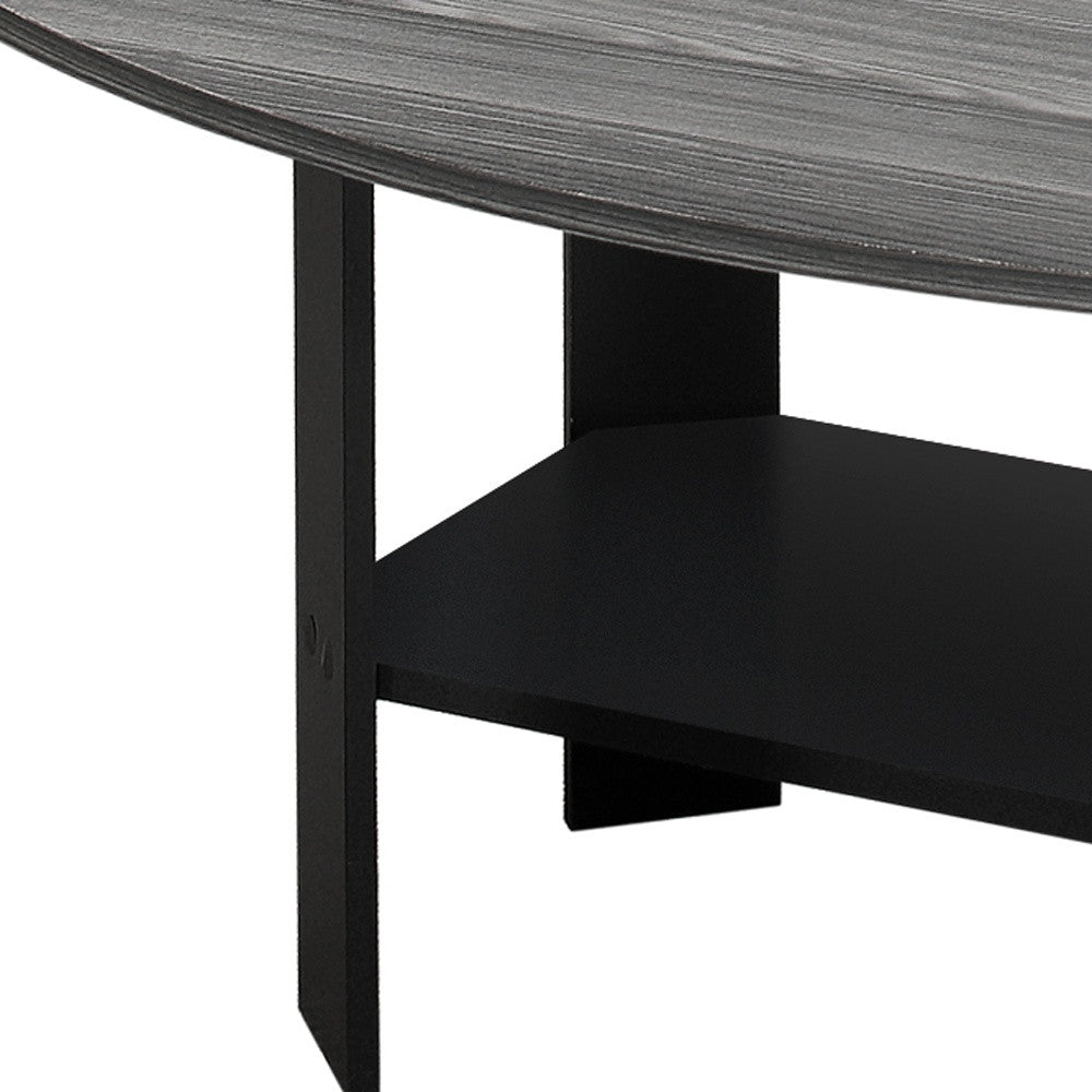 Set of Three 36" Gray And Black Coffee Table With Shelf