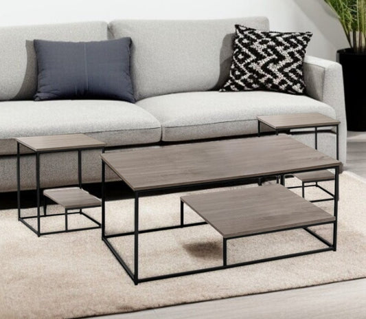 Set of Three 42" Taupe And Black Metal Coffee Table With Shelf