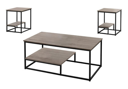 Set of Three 42" Taupe And Black Metal Coffee Table With Shelf