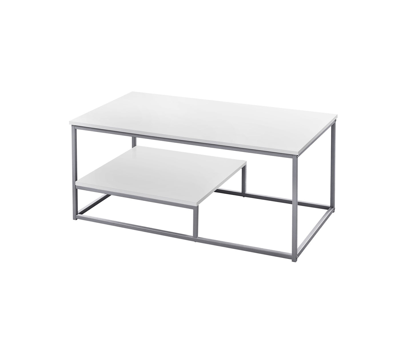 Set of Three 42" White And Silver Metal Coffee Table With Shelf