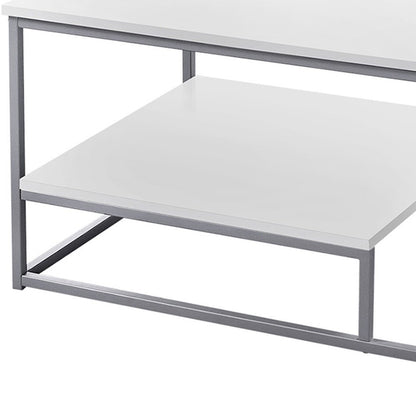 Set of Three 42" White And Silver Metal Coffee Table With Shelf