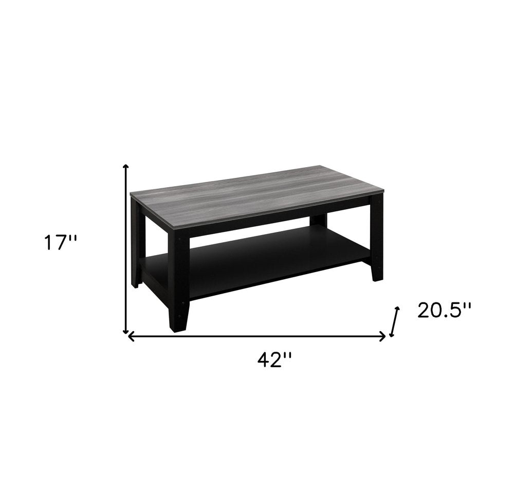 Set of Three 42" Gray And Black Coffee Table With Shelf