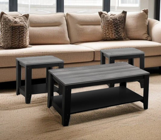 Set of Three 42" Gray And Black Coffee Table With Shelf