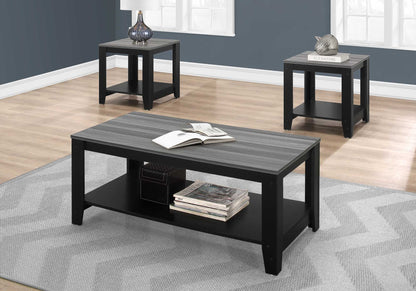 Set of Three 42" Gray And Black Coffee Table With Shelf