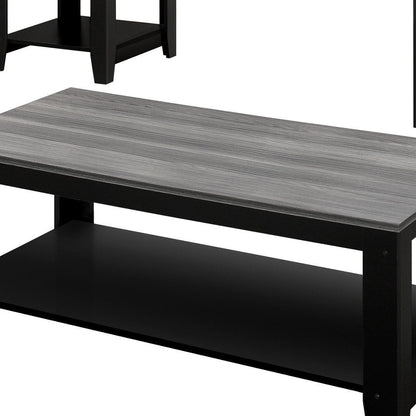 Set of Three 42" Gray And Black Coffee Table With Shelf