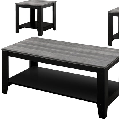 Set of Three 42" Gray And Black Coffee Table With Shelf