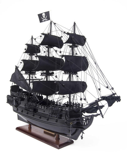 19" Black Solid Wood Hand Painted Model Boat