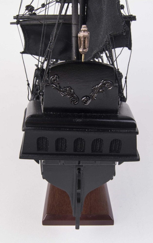 19" Black Solid Wood Hand Painted Model Boat