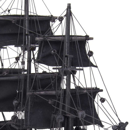 19" Black Solid Wood Hand Painted Model Boat