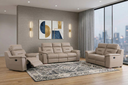 Three Piece Indoor Beige Genuine Leather Five Person Seating Set
