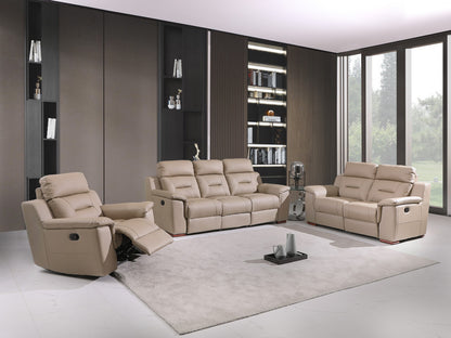 Three Piece Indoor Beige Genuine Leather Five Person Seating Set