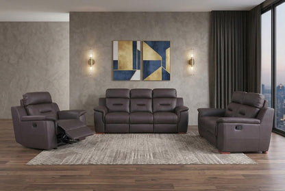 Three Piece Indoor Brown Genuine Leather Five Person Seating Set