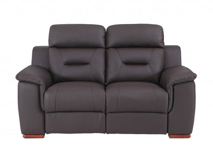 Three Piece Indoor Brown Genuine Leather Five Person Seating Set