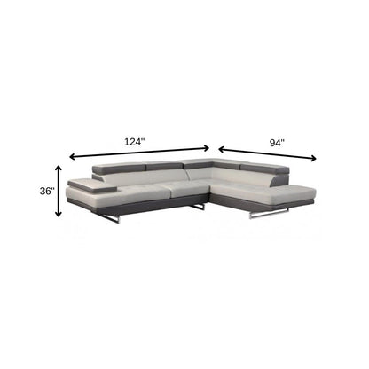 Gray Leather L Shaped Two Piece Corner Sectional